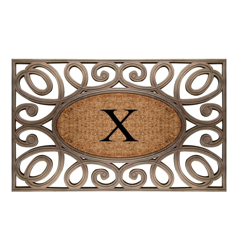 A1HC Rubber and Coir Elegant Circles. Monogrammed Double Door Doormat