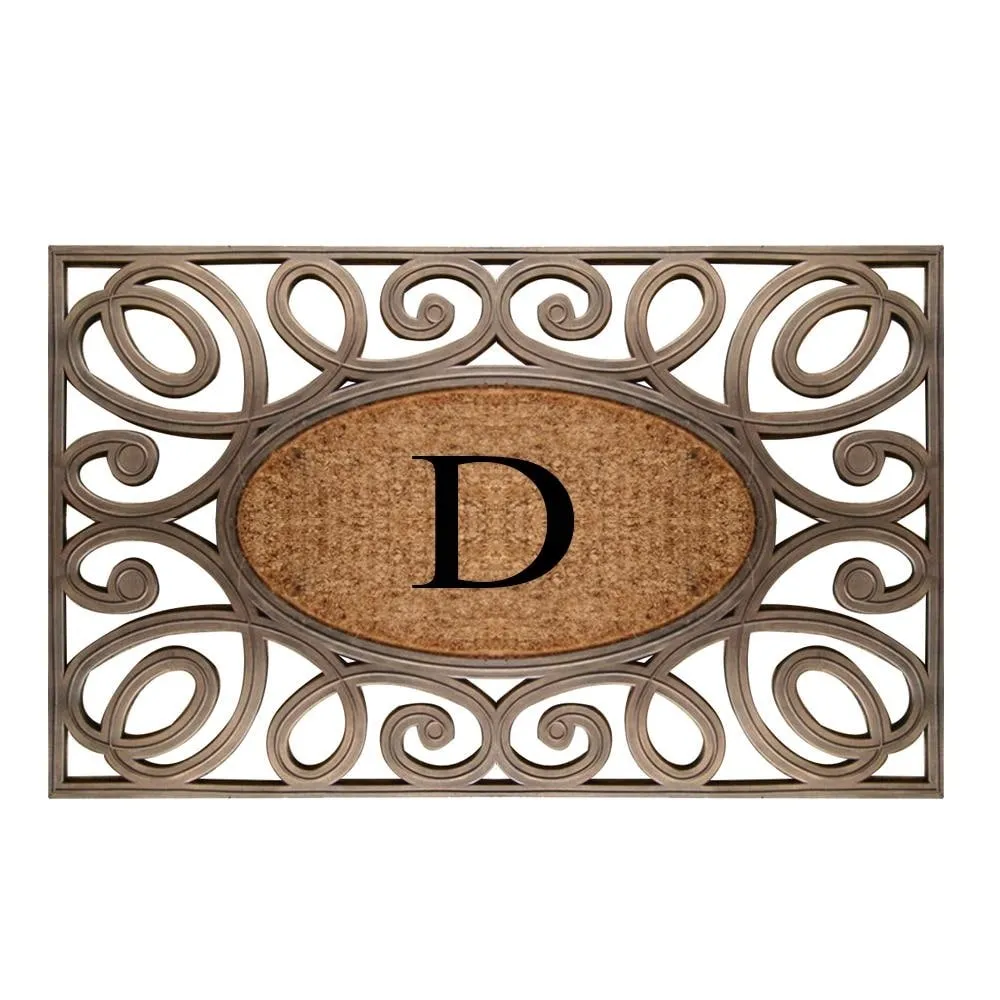 A1HC Rubber and Coir Elegant Circles. Monogrammed Double Door Doormat