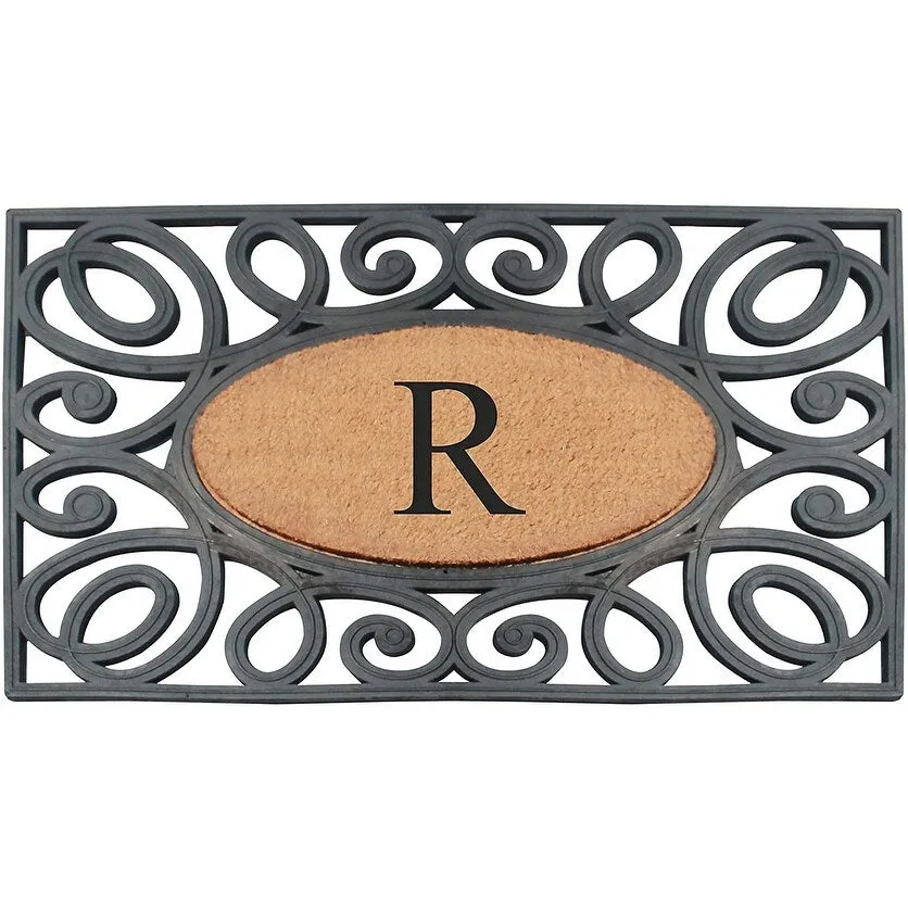 A1HC Rubber and Coir Elegant Circles. Monogrammed Double Door Doormat