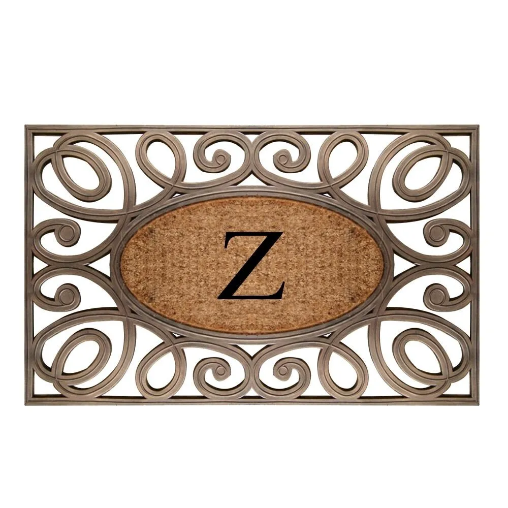 A1HC Rubber and Coir Elegant Circles. Monogrammed Double Door Doormat