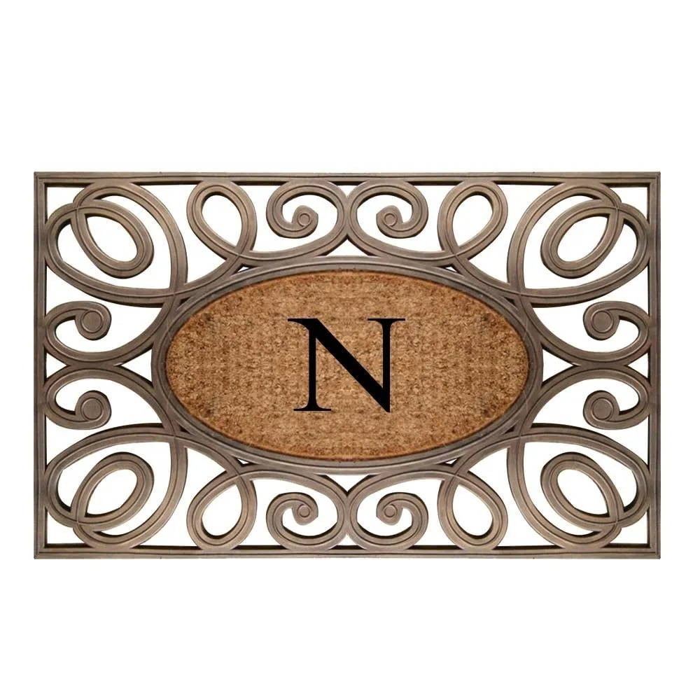 A1HC Rubber and Coir Elegant Circles. Monogrammed Double Door Doormat