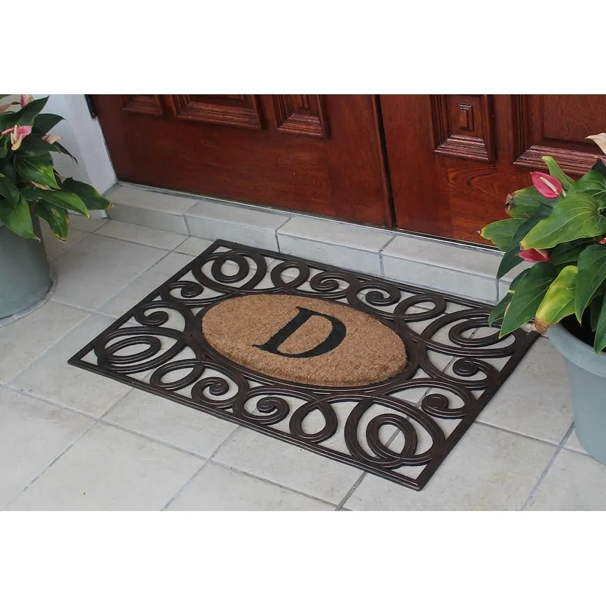 A1HC Rubber and Coir Elegant Circles. Monogrammed Double Door Doormat