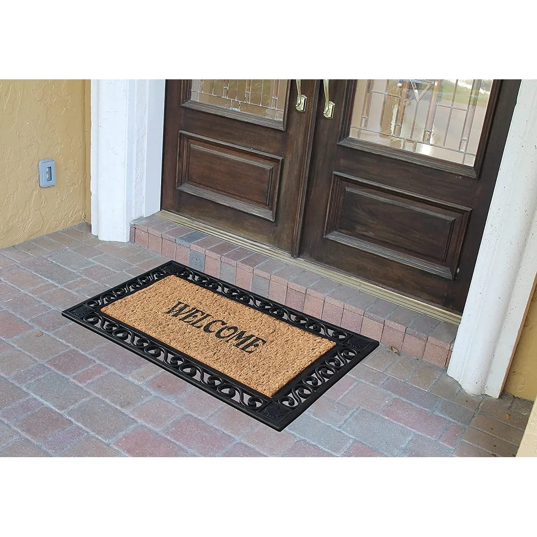 A1HC Welcome Rubber Paisley Border Outdoor Double Doormat 23X38 Black