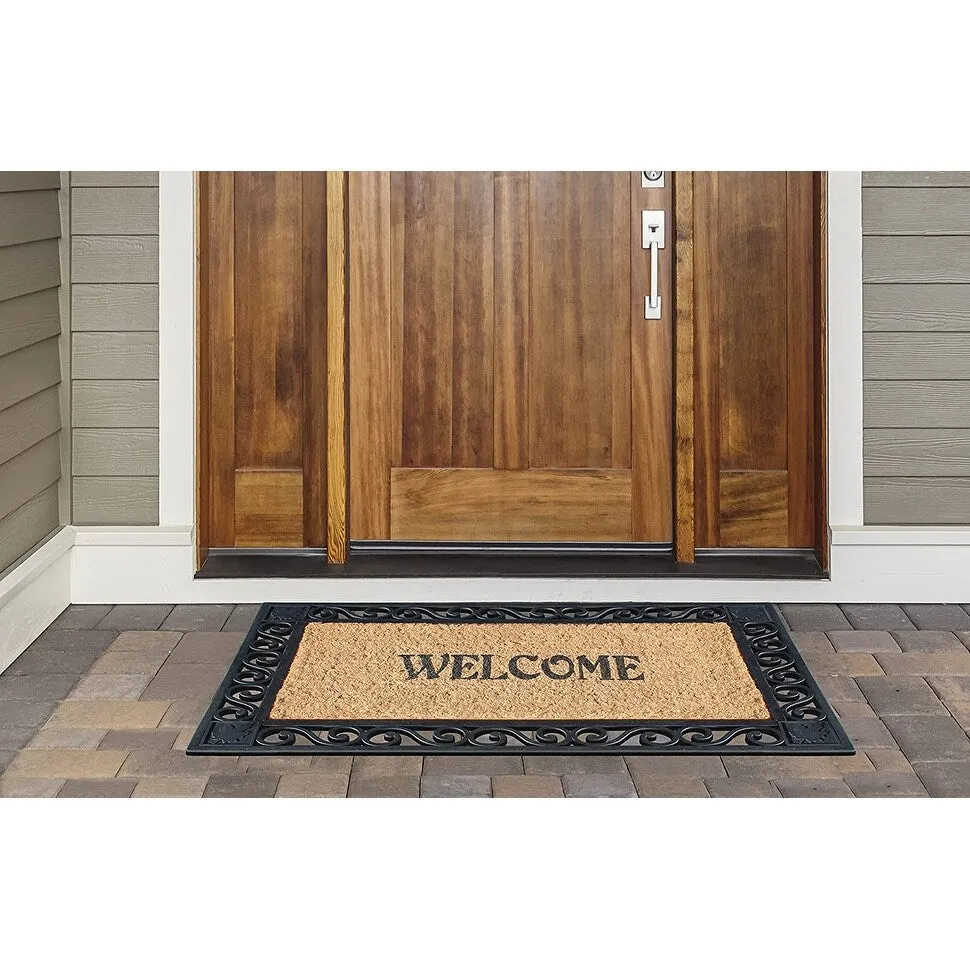 A1HC Welcome Rubber Paisley Border Outdoor Double Doormat 23X38 Black