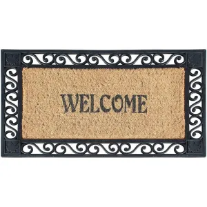 A1HC Welcome Rubber Paisley Border Outdoor Double Doormat 23X38 Black