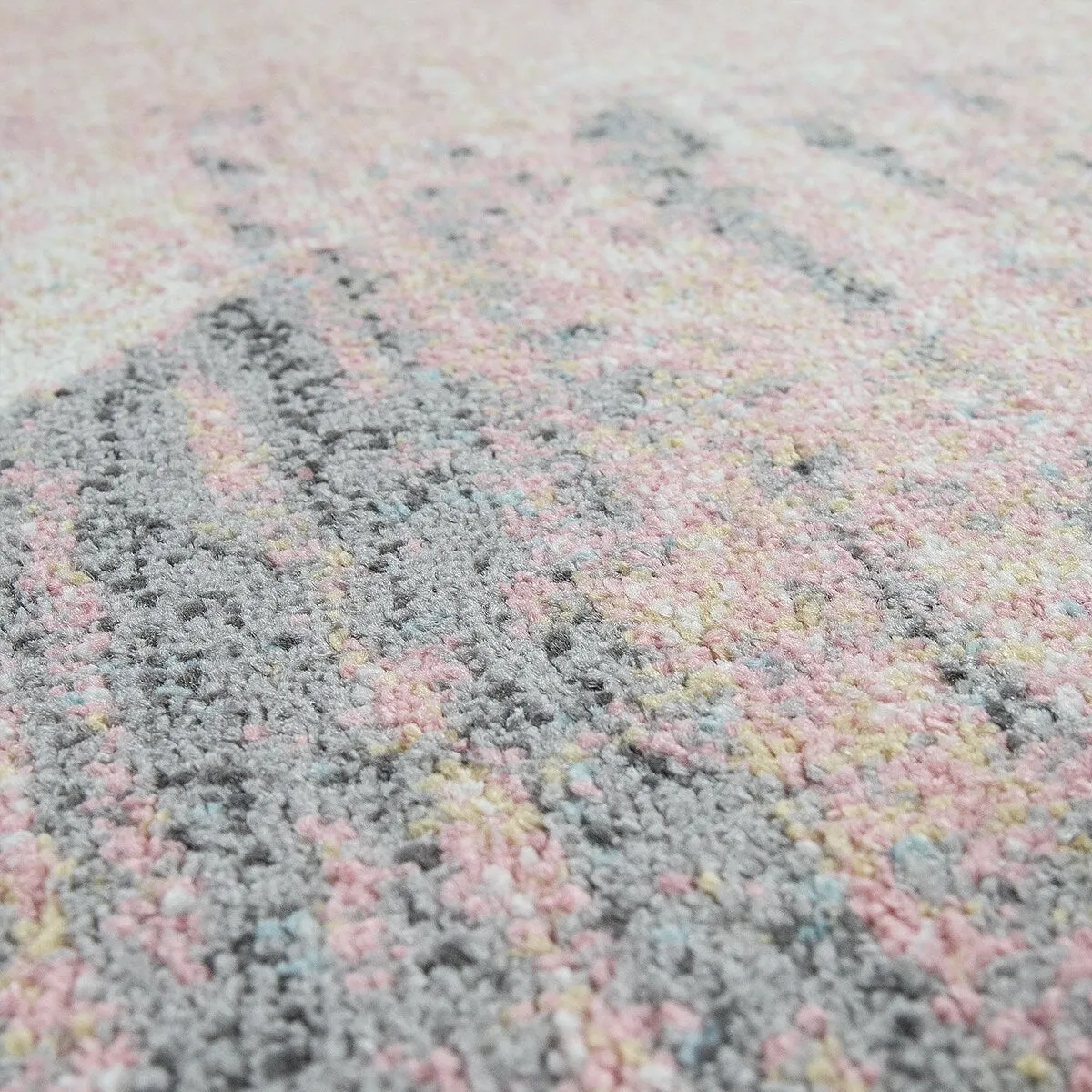 Abstract Area Rug with Geometric Designer Pattern and Faded Colors