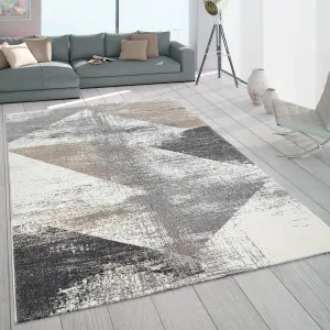 Abstract Area Rug with Geometric Designer Pattern and Faded Colors
