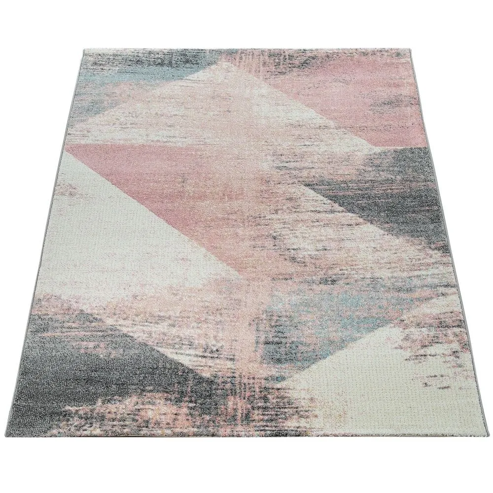 Abstract Area Rug with Geometric Designer Pattern and Faded Colors
