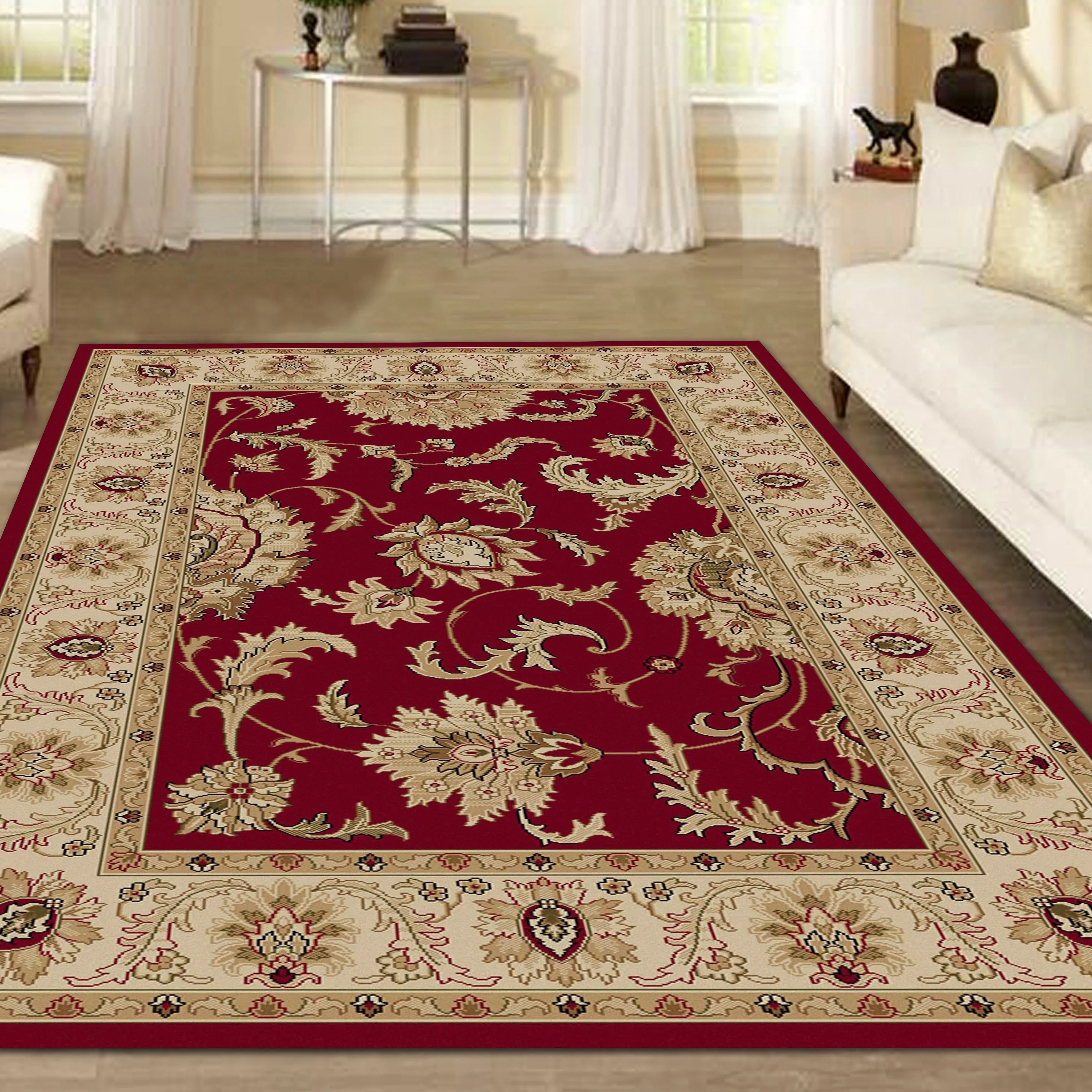 Admire Home Living Amalfi Traditional Floral Scroll Pattern Area Rug