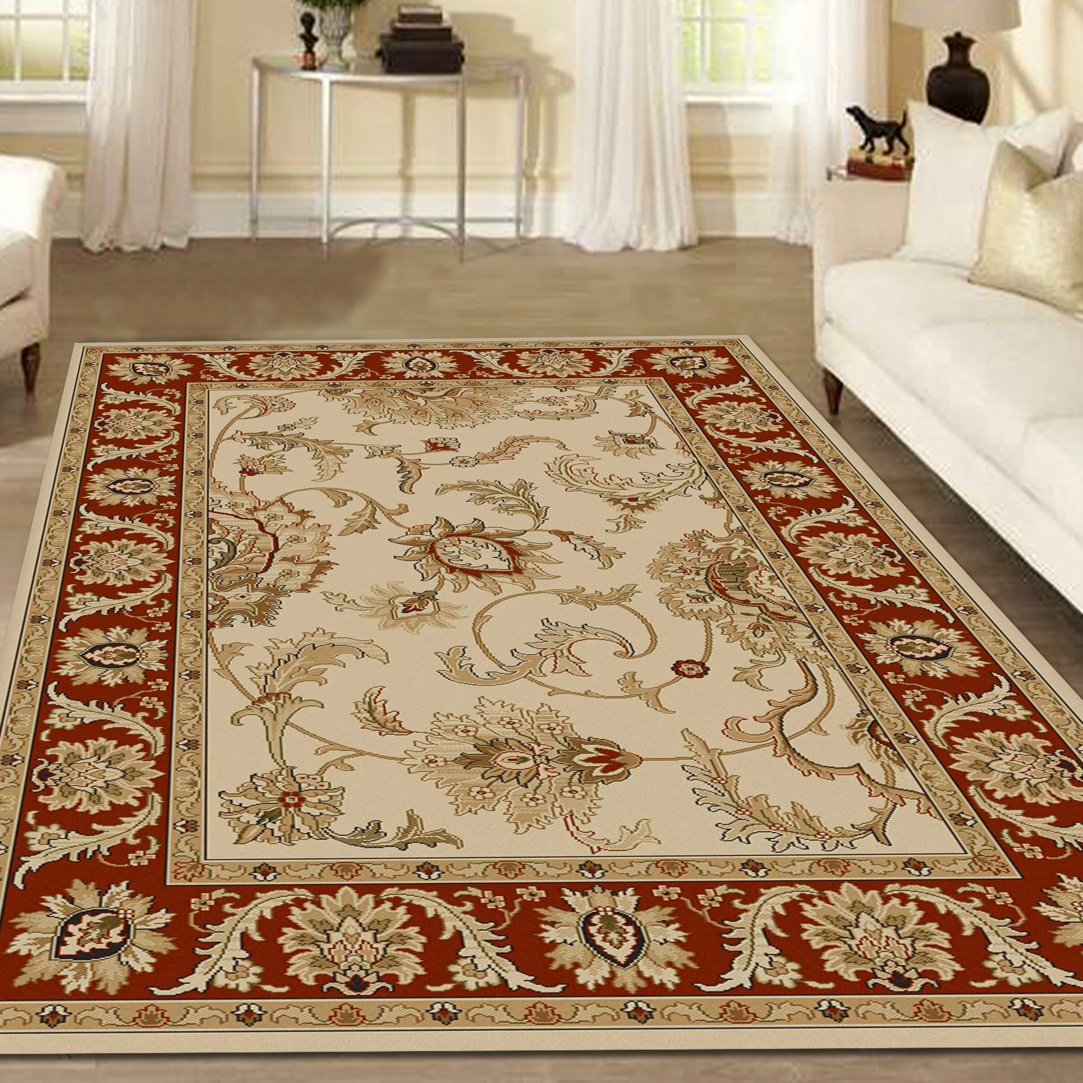 Admire Home Living Amalfi Traditional Floral Scroll Pattern Area Rug