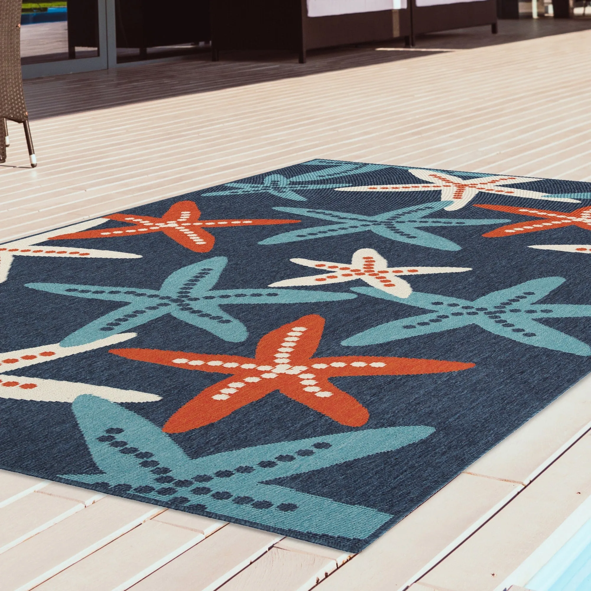 Amalie Geometric Border Coastal Polypropylene Indoor/ Outdoor Area Rug