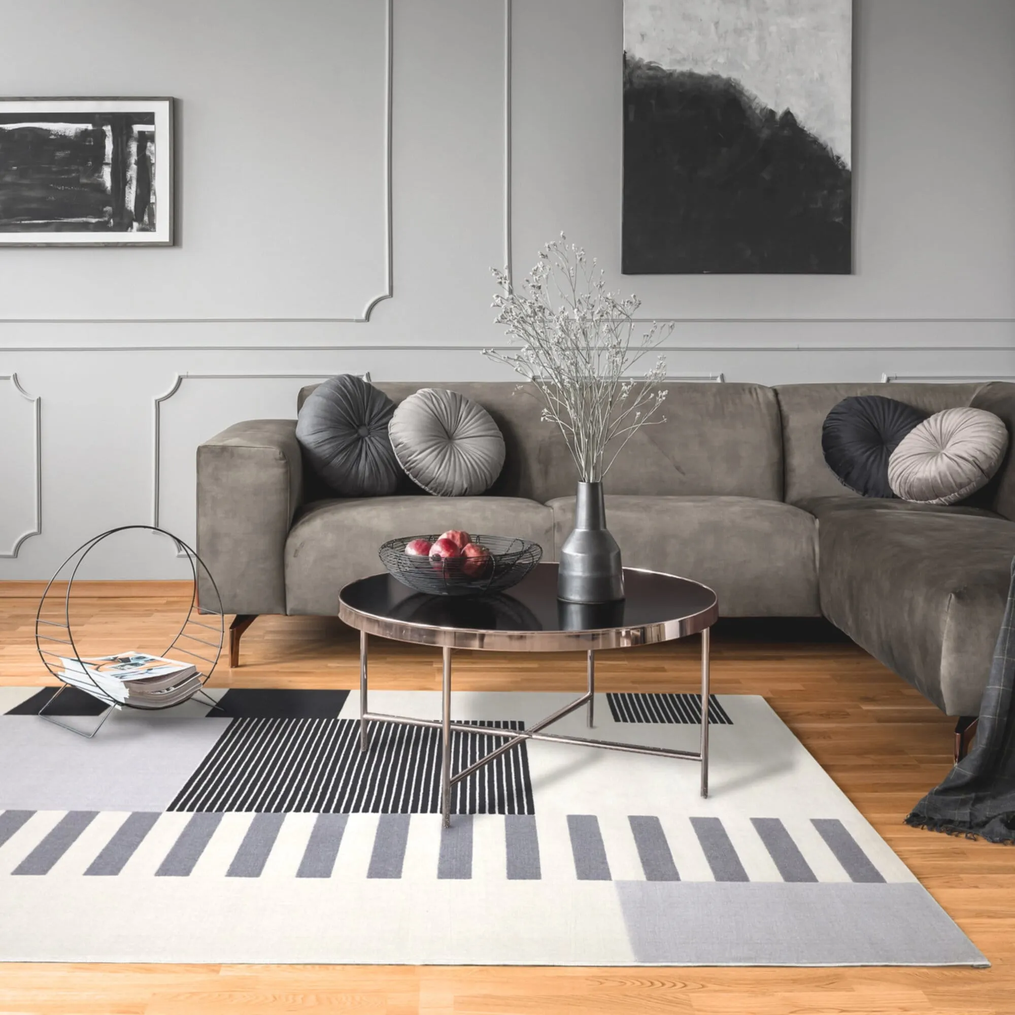 Bailey Mid-century Modern Striped Color Block Low-pile Area Rug