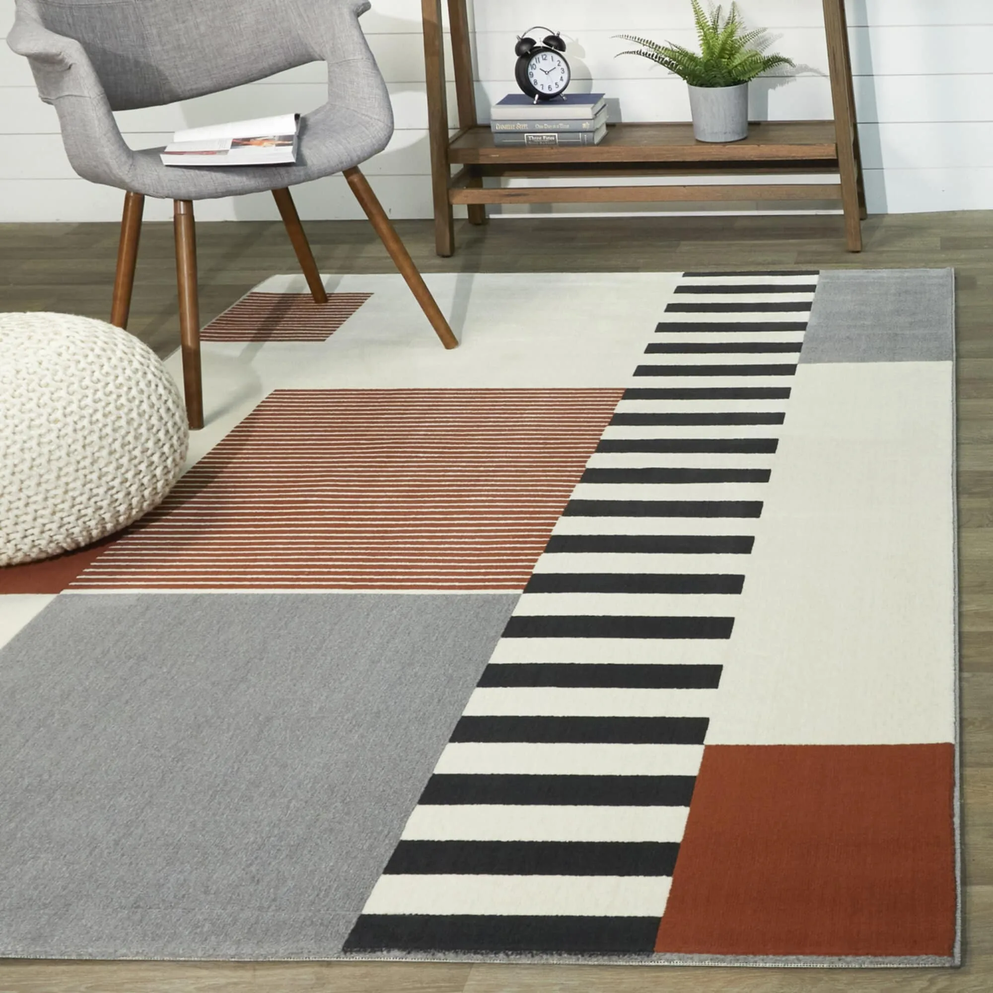 Bailey Mid-century Modern Striped Color Block Low-pile Area Rug