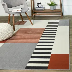 Bailey Mid-century Modern Striped Color Block Low-pile Area Rug