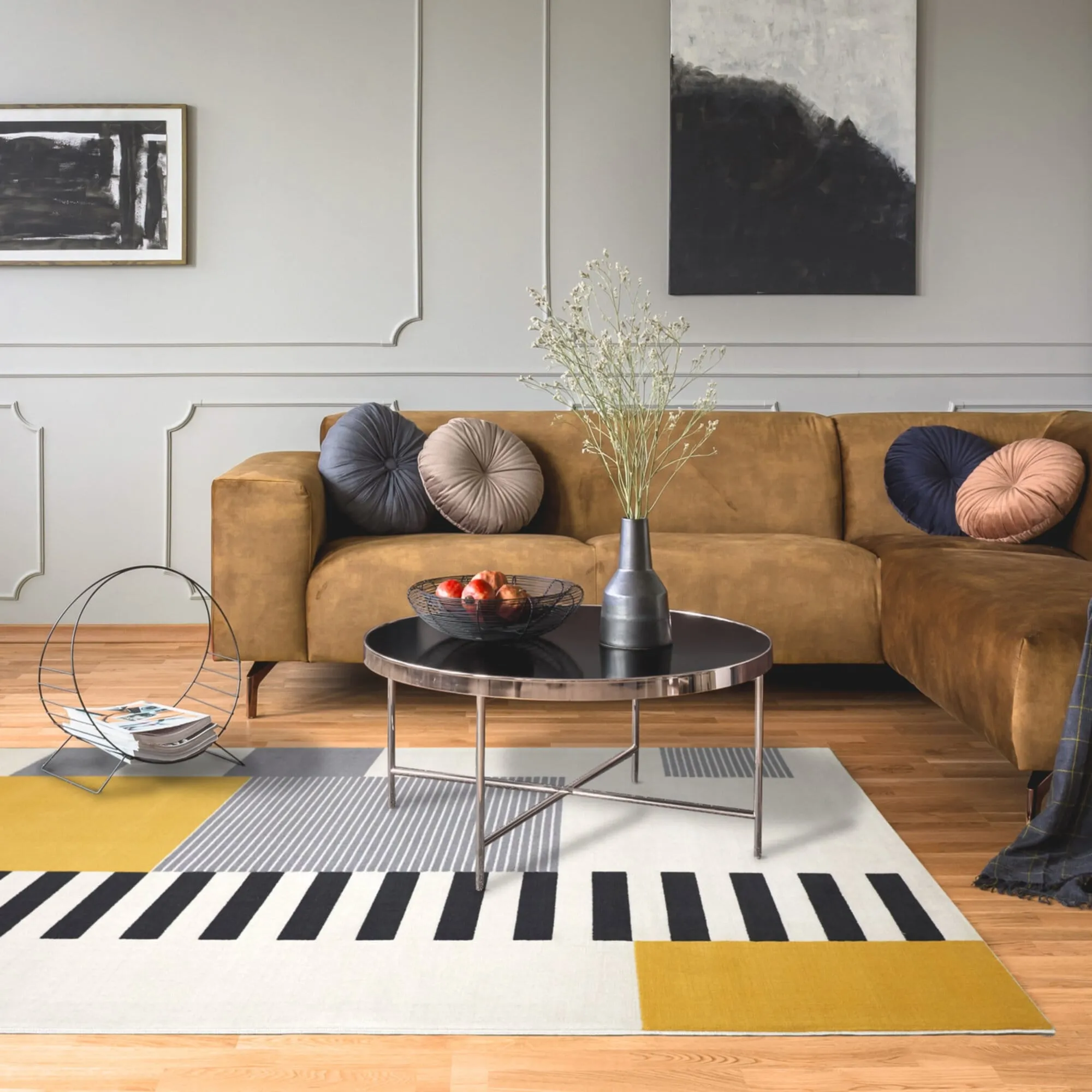 Bailey Mid-century Modern Striped Color Block Low-pile Area Rug