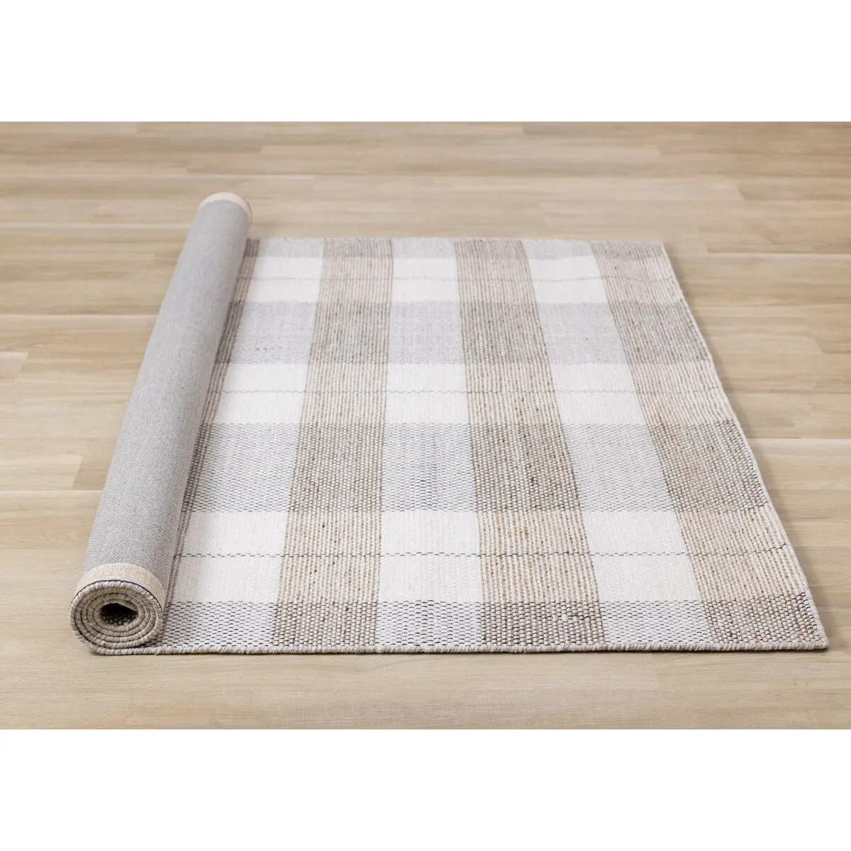 Beige Plaid Farmhouse Recycled Area Rug