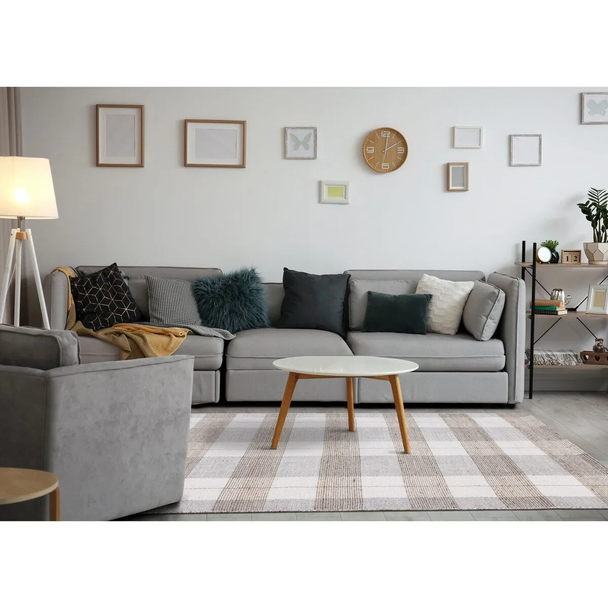 Beige Plaid Farmhouse Recycled Area Rug