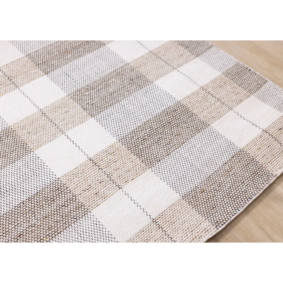 Beige Plaid Farmhouse Recycled Area Rug