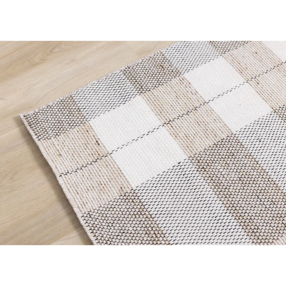 Beige Plaid Farmhouse Recycled Area Rug