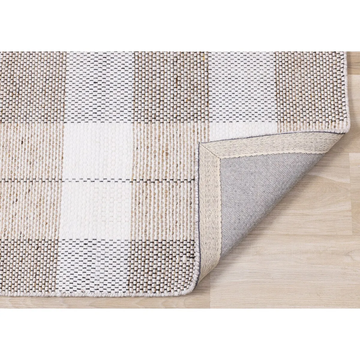 Beige Plaid Farmhouse Recycled Area Rug