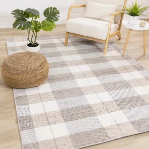 Beige Plaid Farmhouse Recycled Area Rug