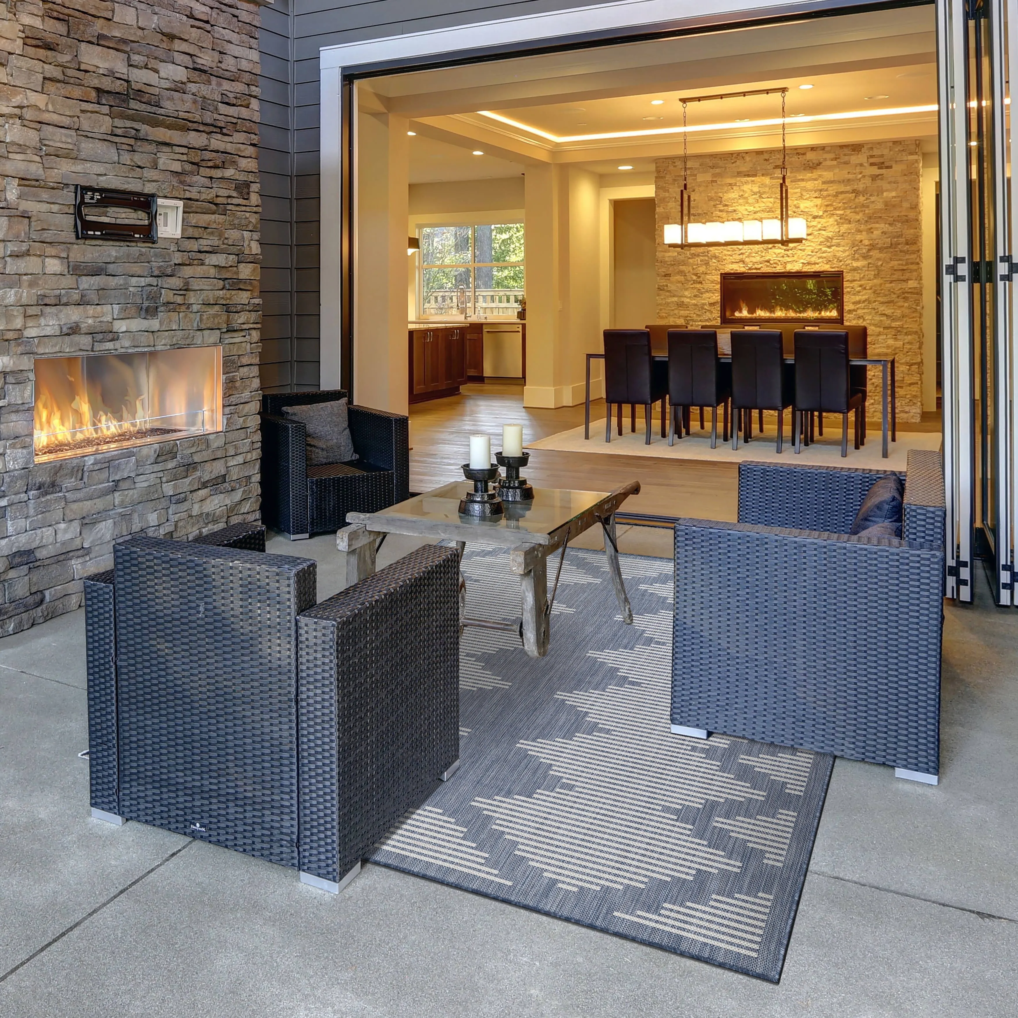 Beverly Rug Blue Geometric Indoor Outdoor Rug. Outside Carpet for Patio. Deck. Porch