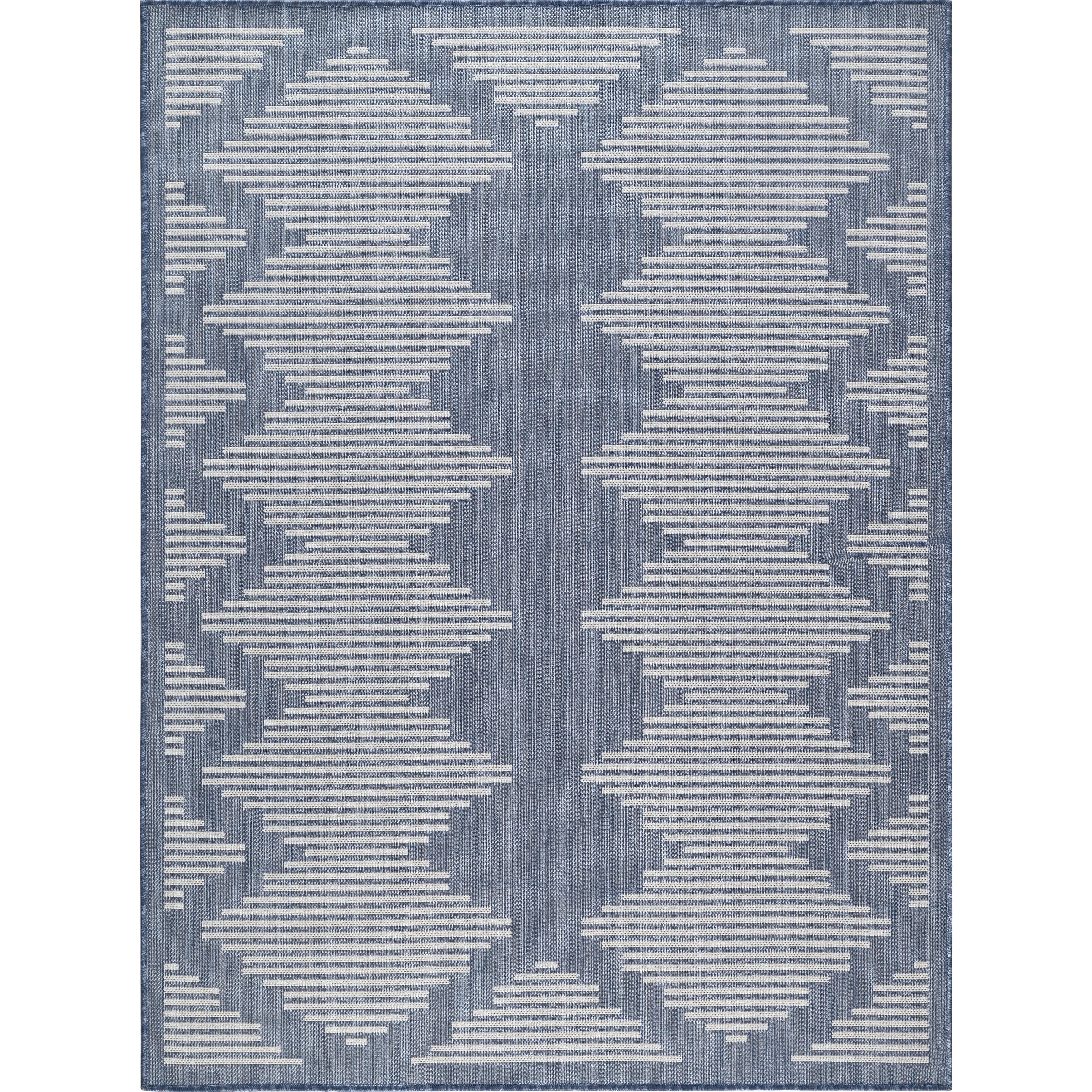 Beverly Rug Blue Geometric Indoor Outdoor Rug. Outside Carpet for Patio. Deck. Porch