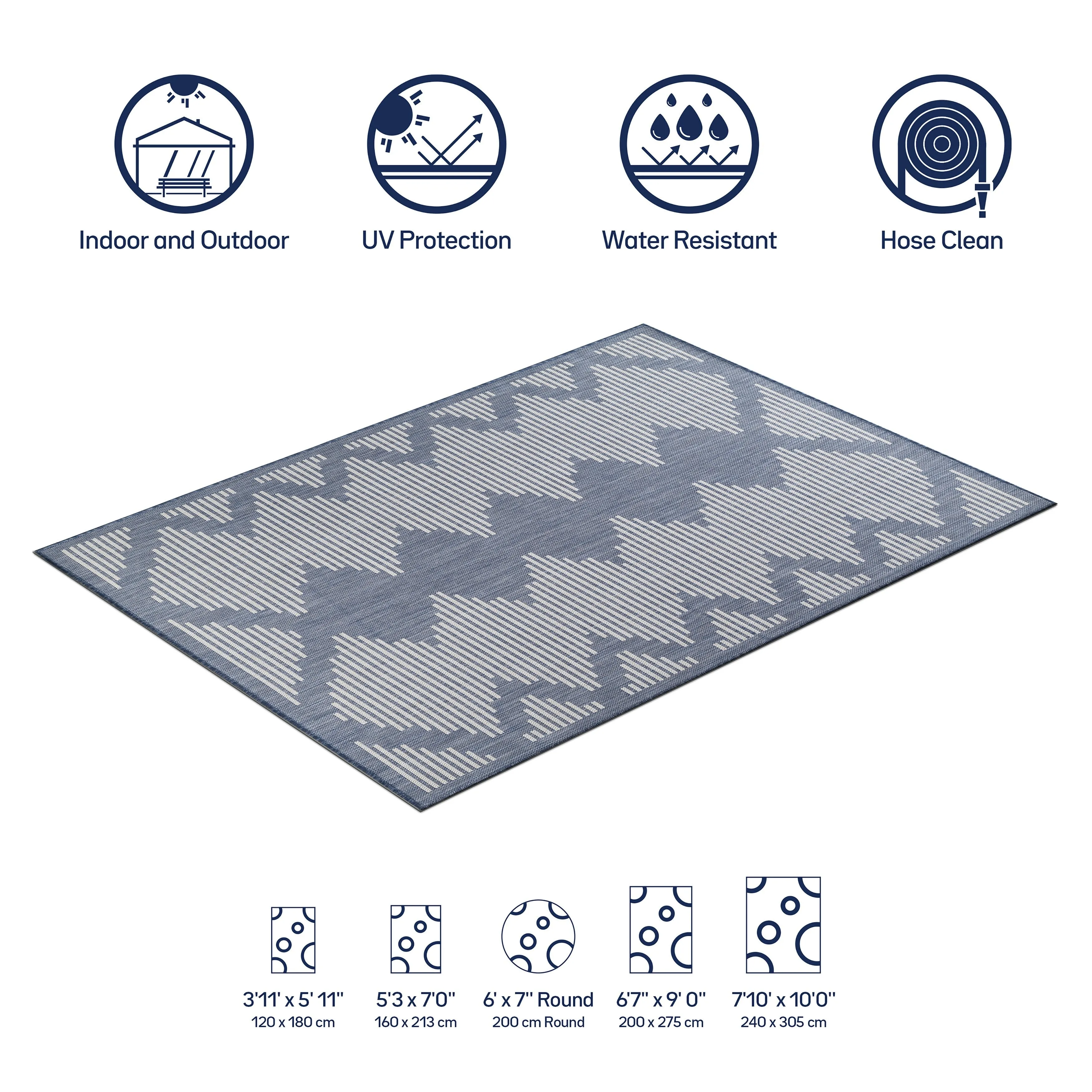 Beverly Rug Blue Geometric Indoor Outdoor Rug. Outside Carpet for Patio. Deck. Porch