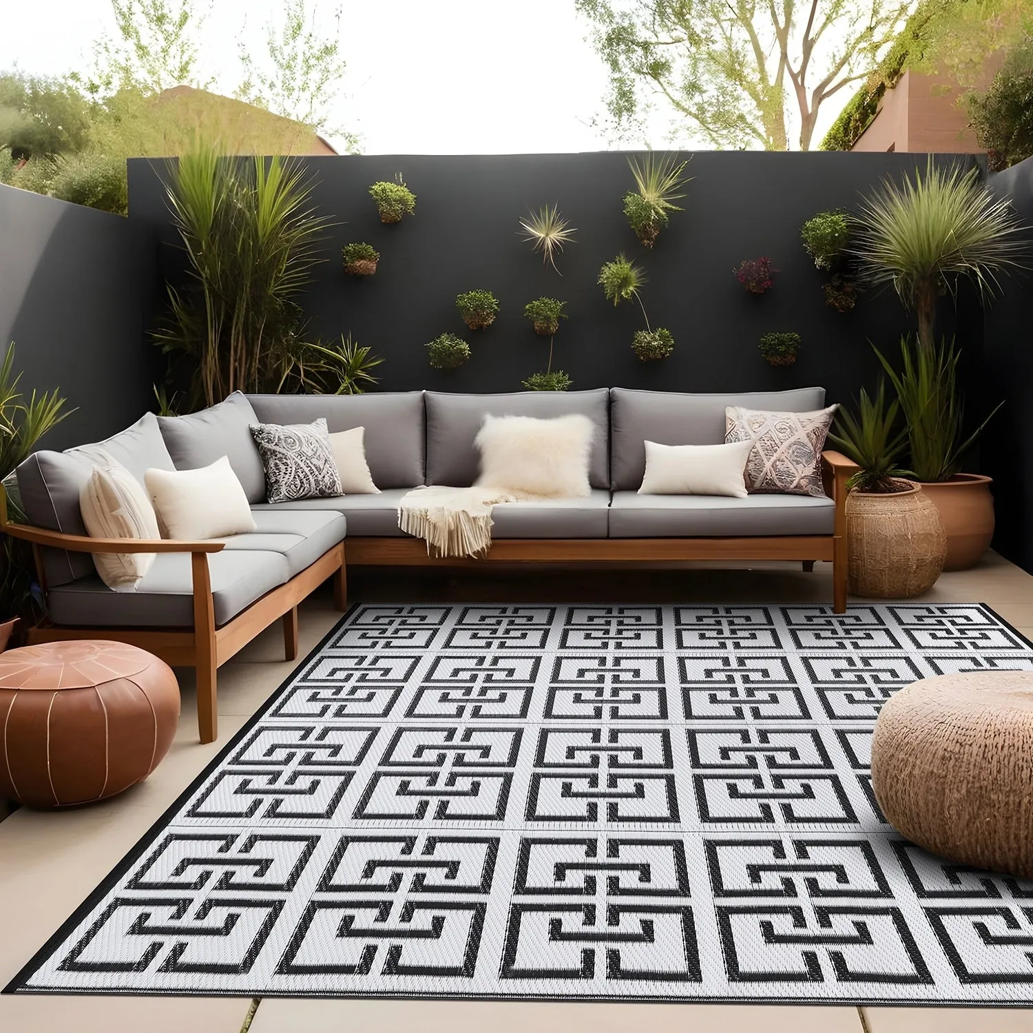 Beverly Rug Geometric Greek Key Outdoor Rug Waterproof for Patio. RV Camping