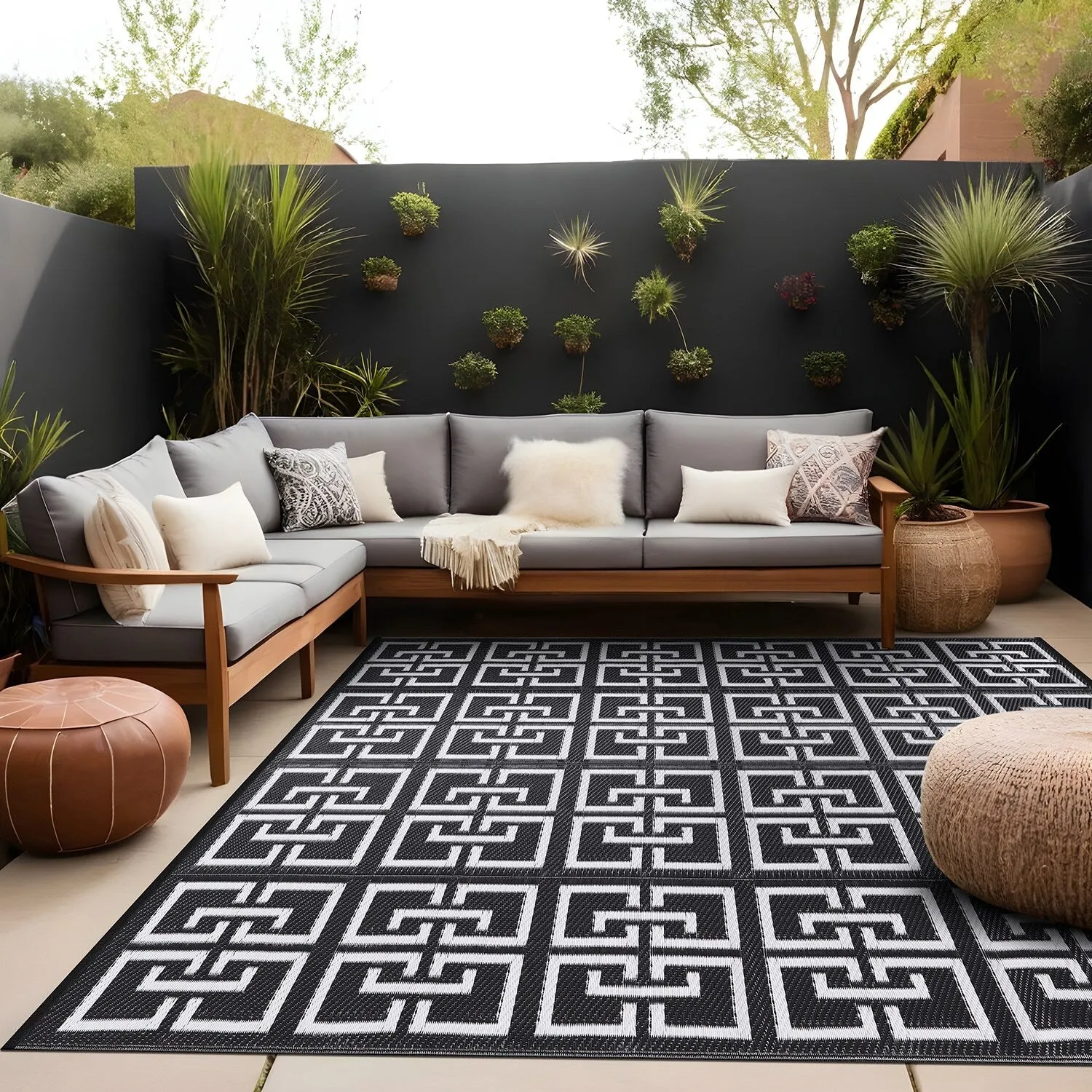 Beverly Rug Geometric Greek Key Outdoor Rug Waterproof for Patio. RV Camping