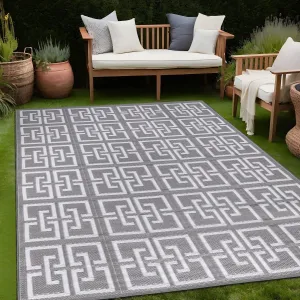 Beverly Rug Geometric Greek Key Outdoor Rug Waterproof for Patio. RV Camping
