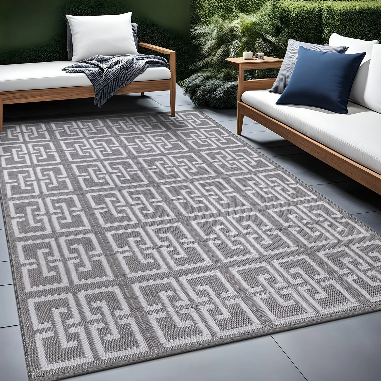 Beverly Rug Geometric Greek Key Outdoor Rug Waterproof for Patio. RV Camping