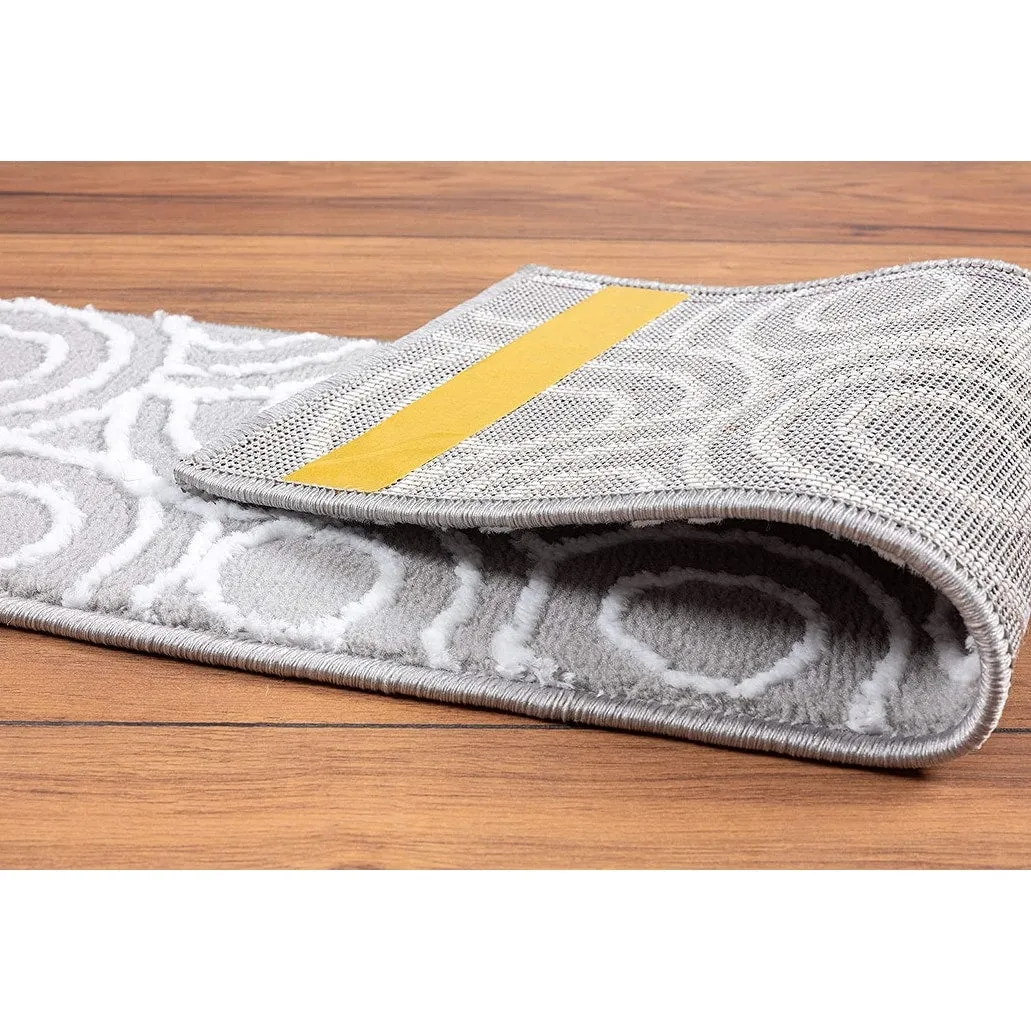 Beverly Rug Indoor Non Slip Carpet Stair Treads w/ Installed Tape 9x28 Circles Grey / Ivory