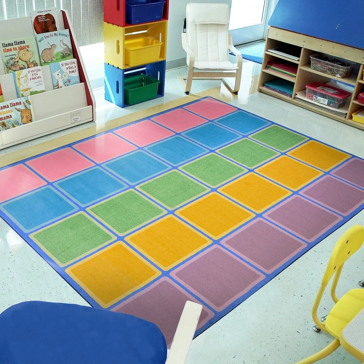Blocks Abound Pastel Educational Nylon Area Rug