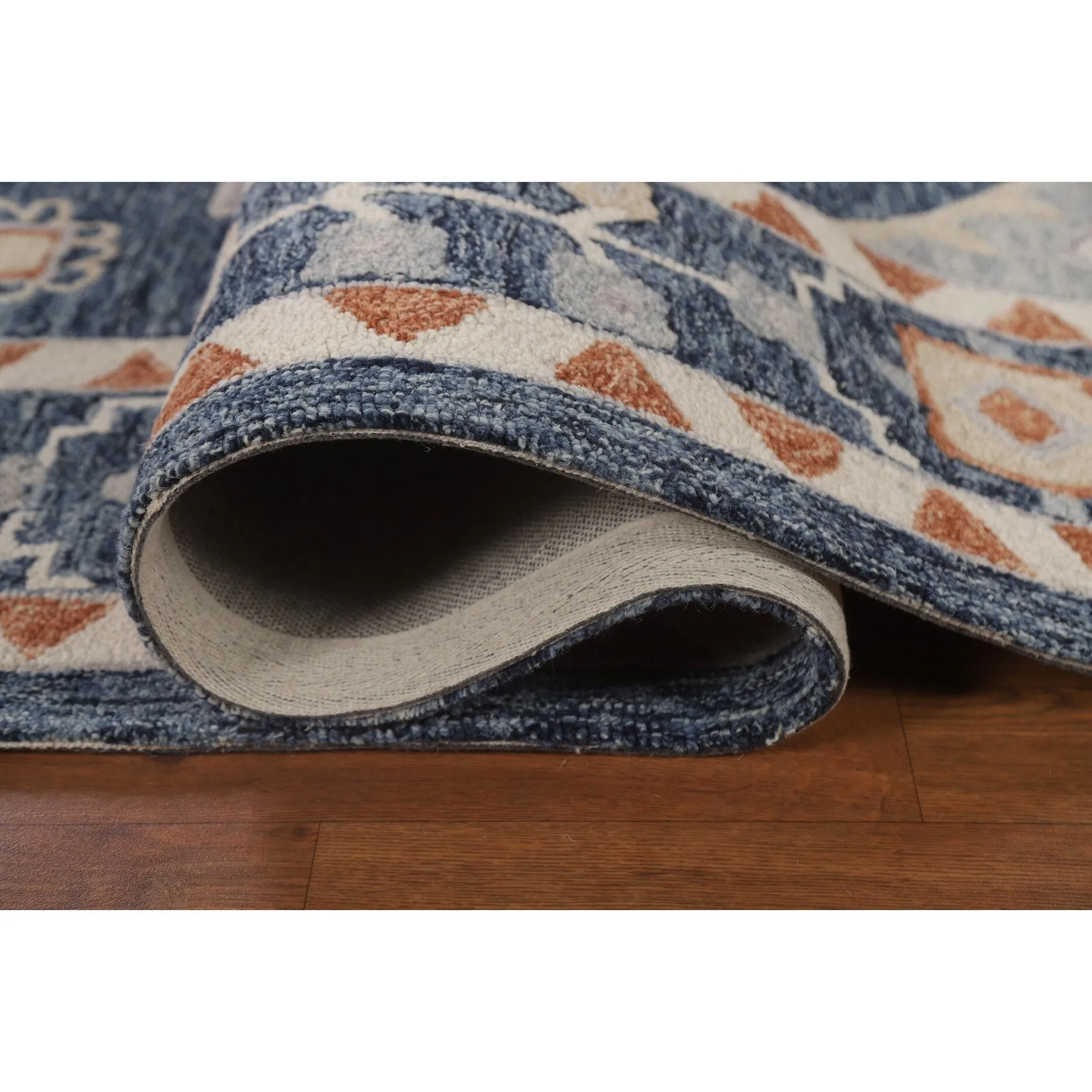Blue Oriental Rug Traditional Hand-Tufted Wool Carpet