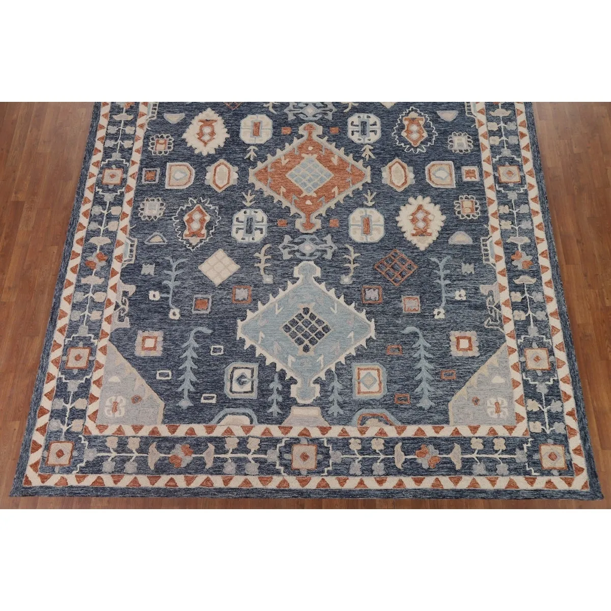Blue Oriental Rug Traditional Hand-Tufted Wool Carpet