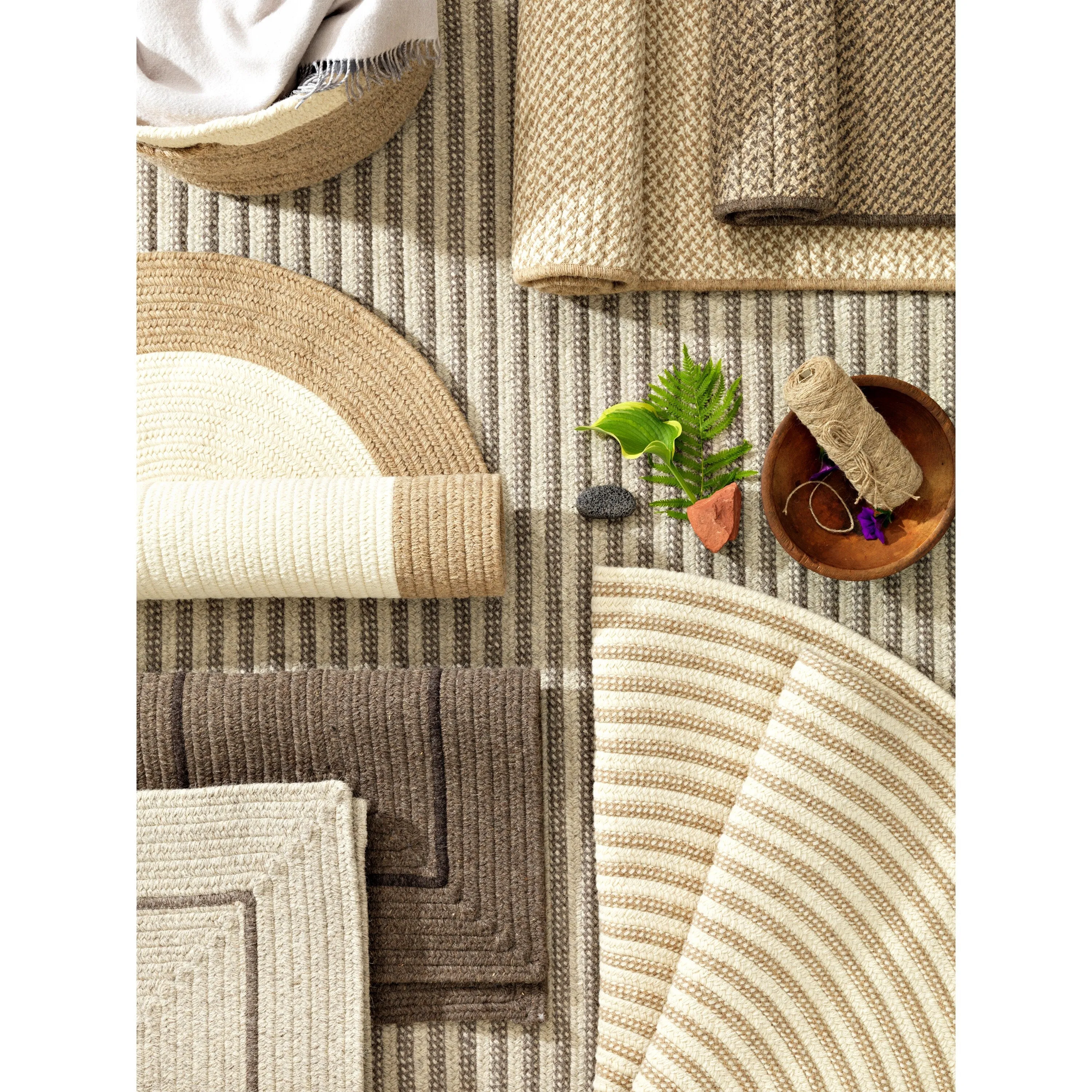 Classic Natural Border Braided Reversible 100% Wool Rug