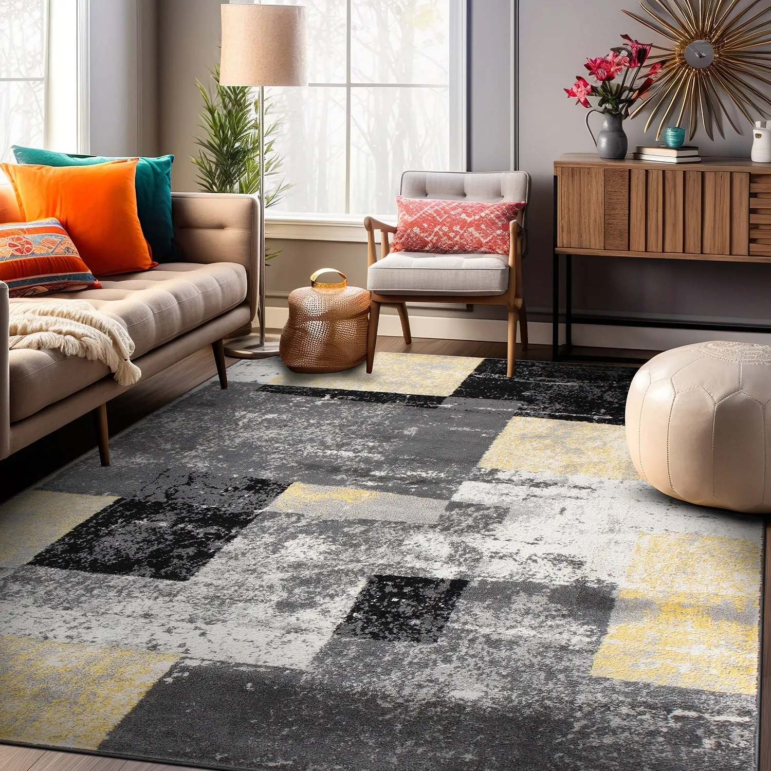 Contemporary Abstract Boxes Area Rug
