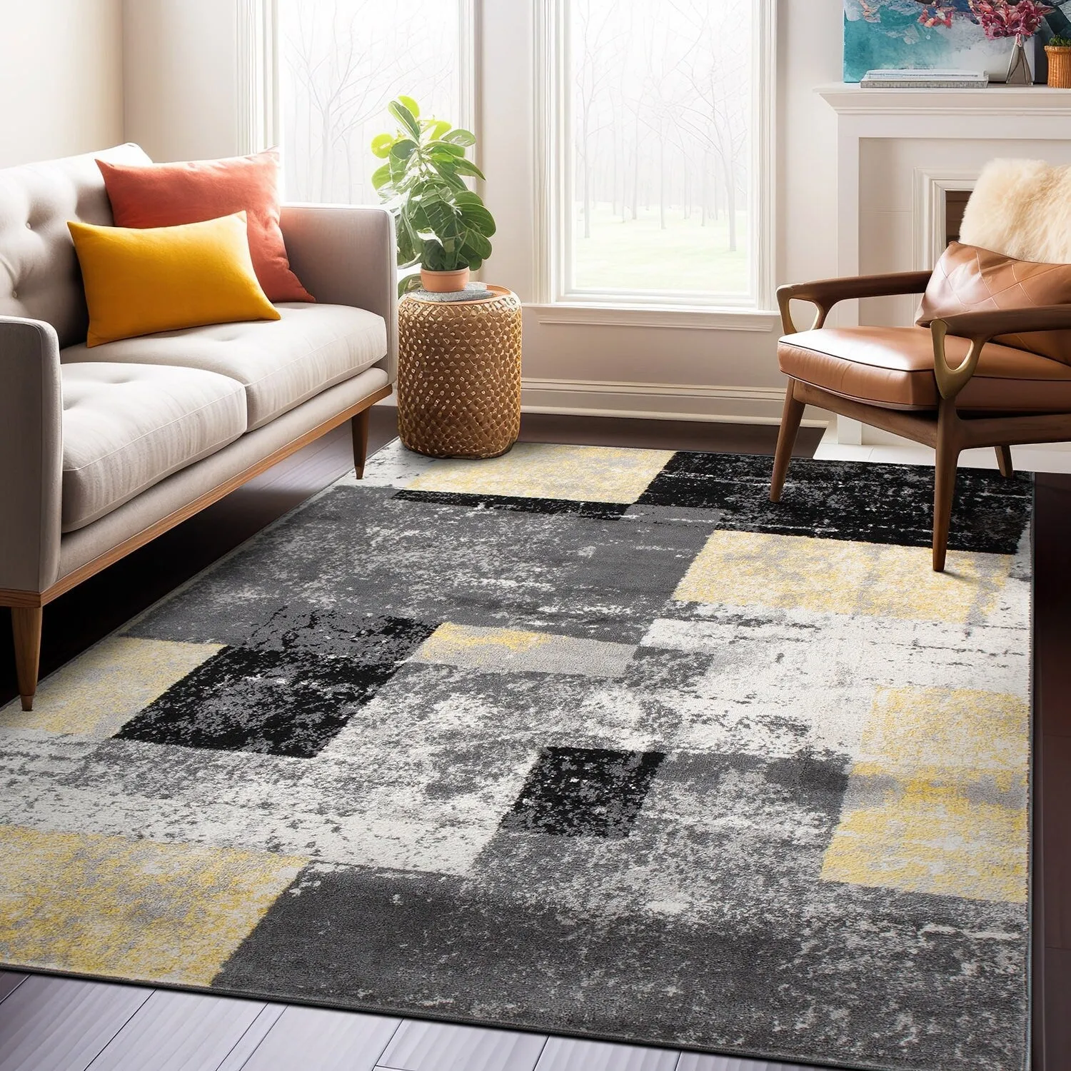 Contemporary Abstract Boxes Area Rug