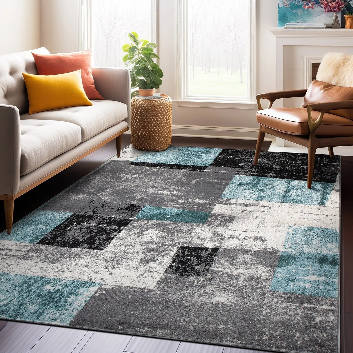 Contemporary Abstract Boxes Area Rug
