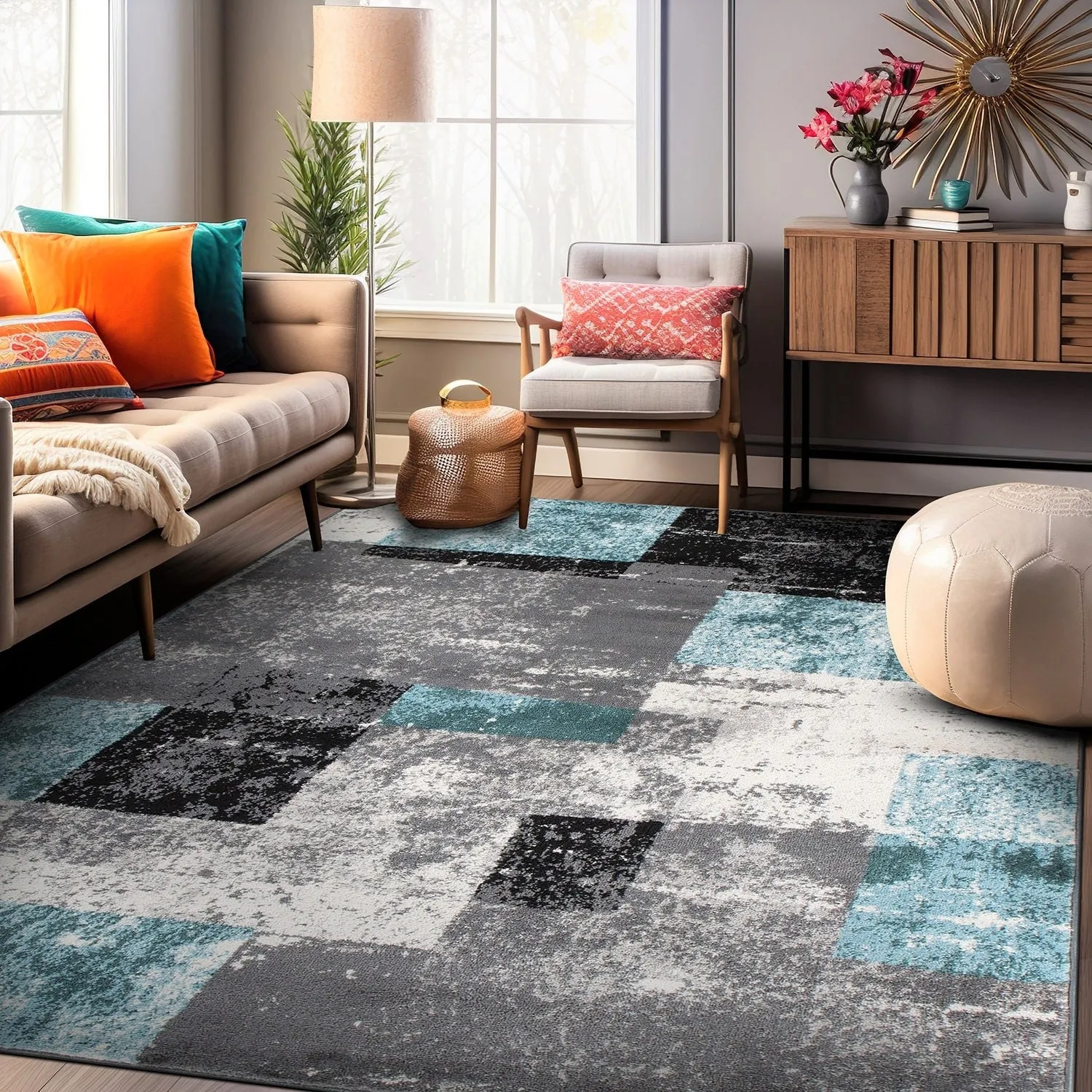 Contemporary Abstract Boxes Area Rug