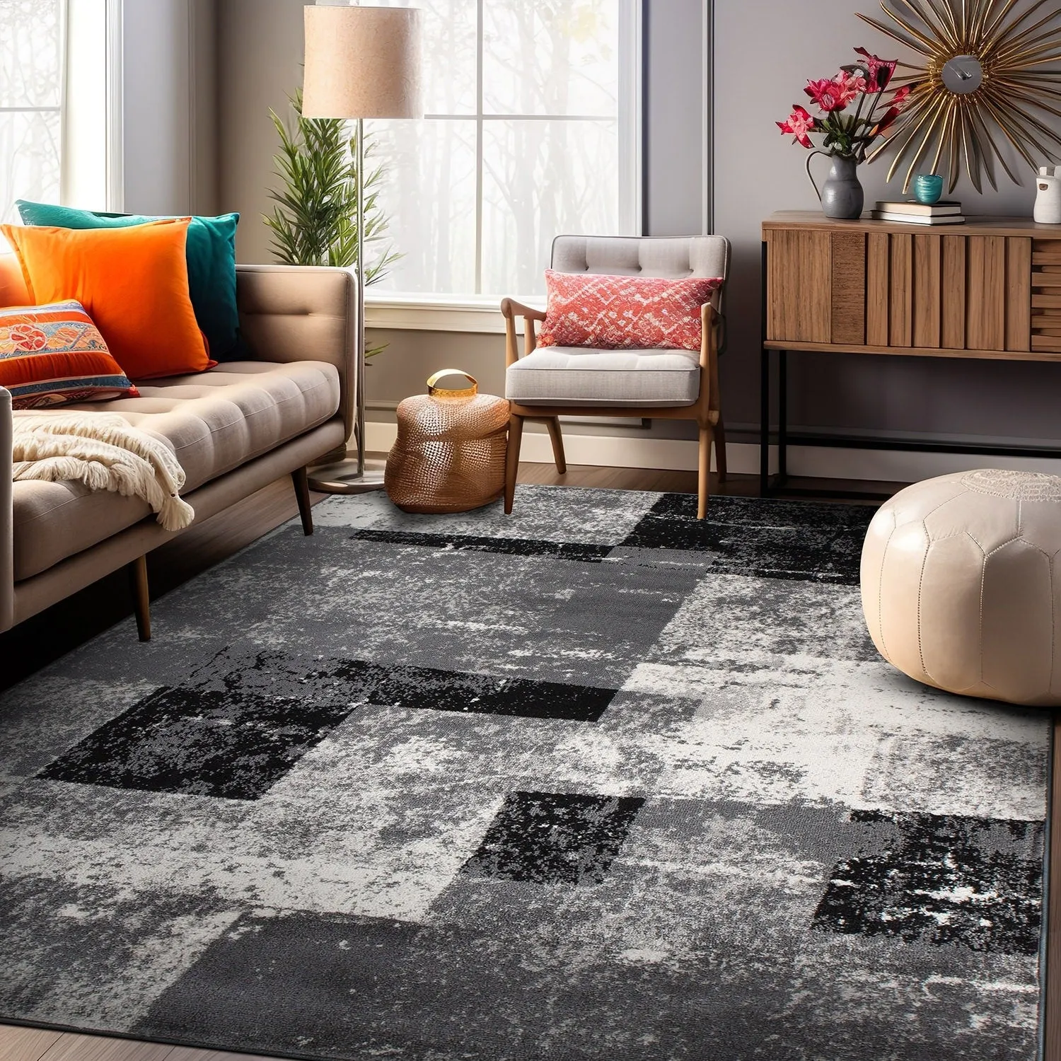 Contemporary Abstract Boxes Area Rug