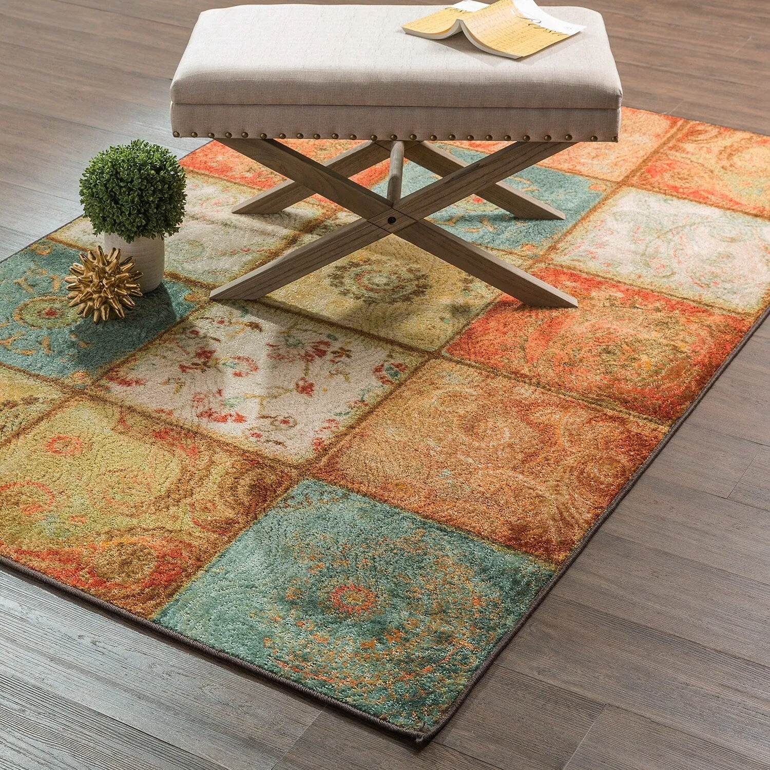 Copper Grove Bienville Rustic Floral Patchwork Tile Area Rug