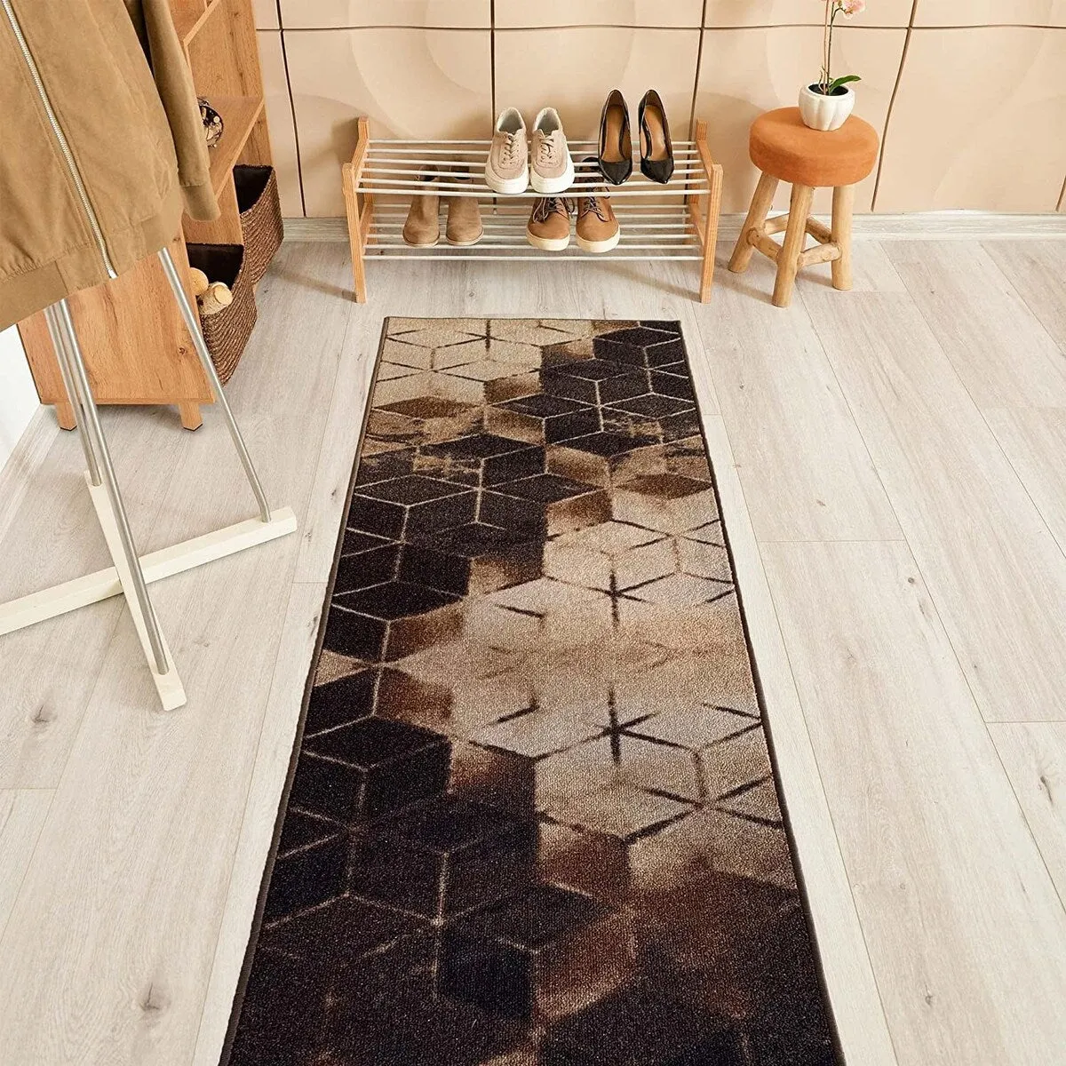 Custom Size Cubes Abstract 31 Inch Wide Non-Slip Stair Runner Rug