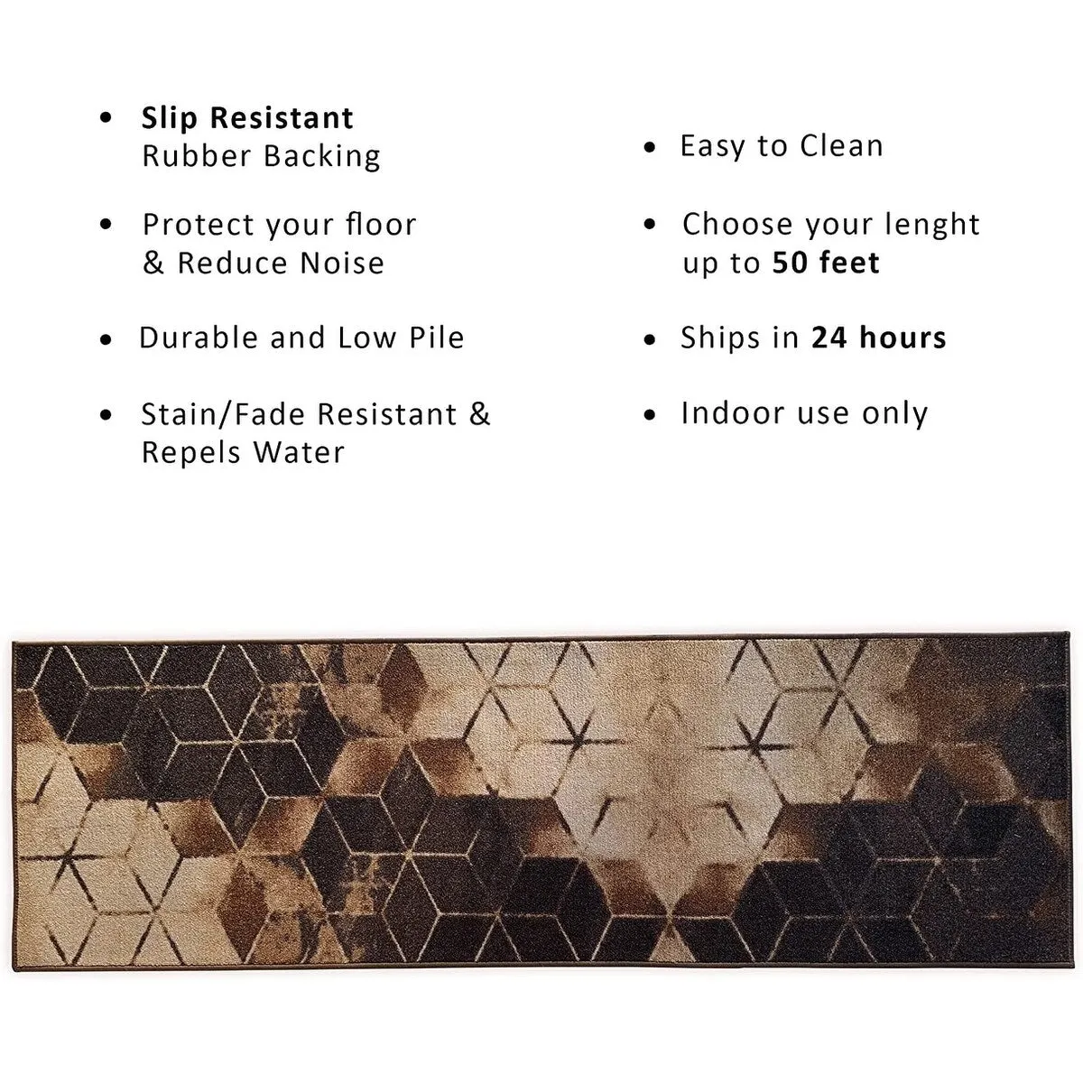 Custom Size Cubes Abstract 31 Inch Wide Non-Slip Stair Runner Rug