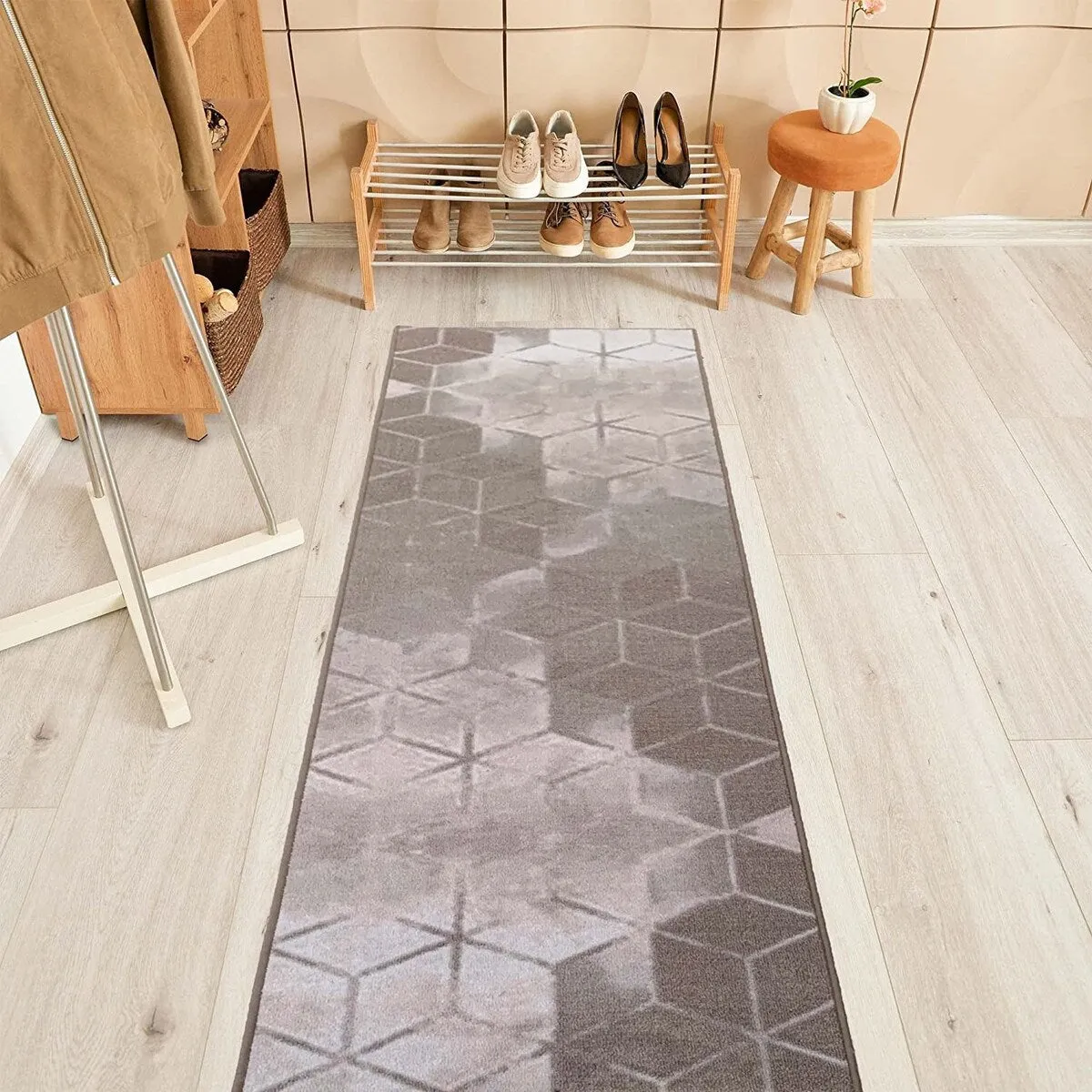 Custom Size Cubes Abstract 31 Inch Wide Non-Slip Stair Runner Rug