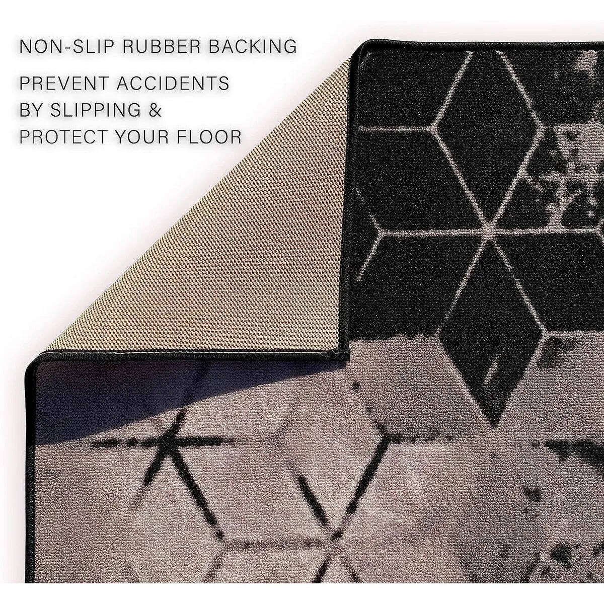Custom Size Cubes Abstract Design Black.Brown Color Non-Slip Rubber Backing-26 Inch WidexYour Choice of Length Runner Rug