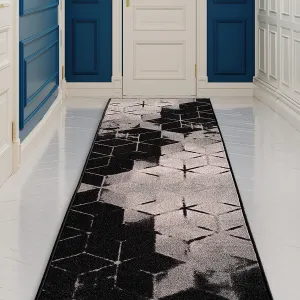 Custom Size Cubes Abstract Design Black.Brown Color Non-Slip Rubber Backing-26 Inch WidexYour Choice of Length Runner Rug
