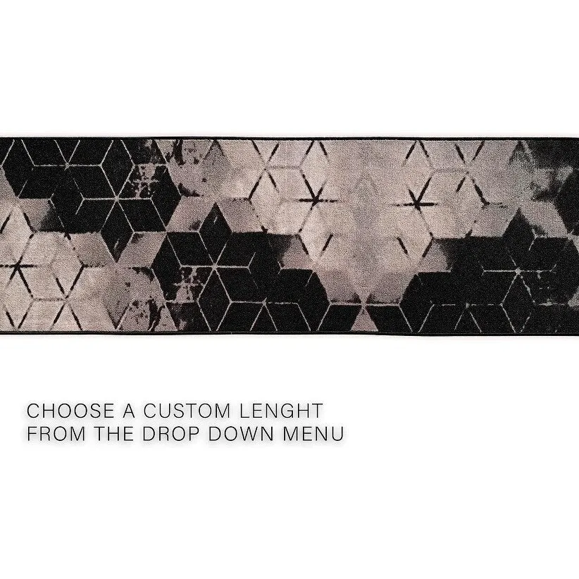 Custom Size Cubes Abstract Design Black.Brown Color Non-Slip Rubber Backing-26 Inch WidexYour Choice of Length Runner Rug