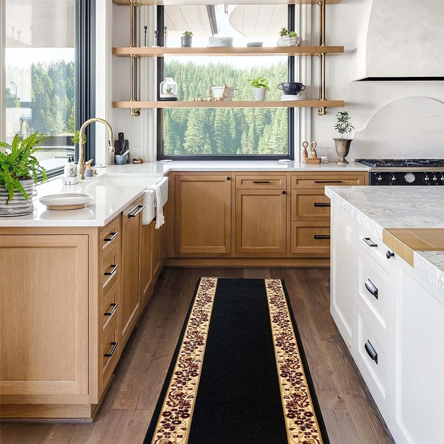Custom Size Flower Bordered 31 Inch Wide Non-Slip Stair Runner Rug
